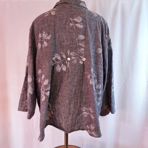 Habitat Women's Plus Size XXL Blouse Oversized Lagenlook Gray Linen Boho - Picture 4 of 11